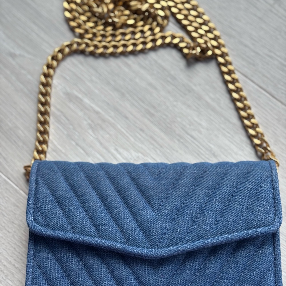 Vince Camuto Blue Quilted Crossbody Bag with Gold Chain